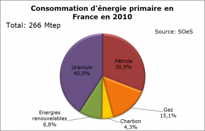 Consommation d'énergie primaire en France en 2010